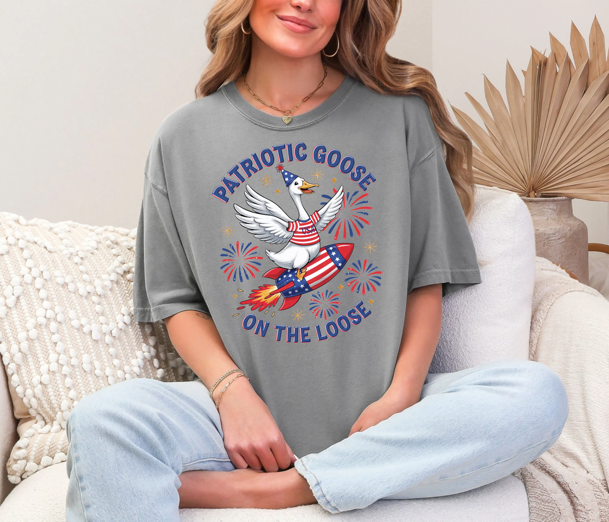 4th of July Patriotic Goose Comfort Colors Tshirt & Tank