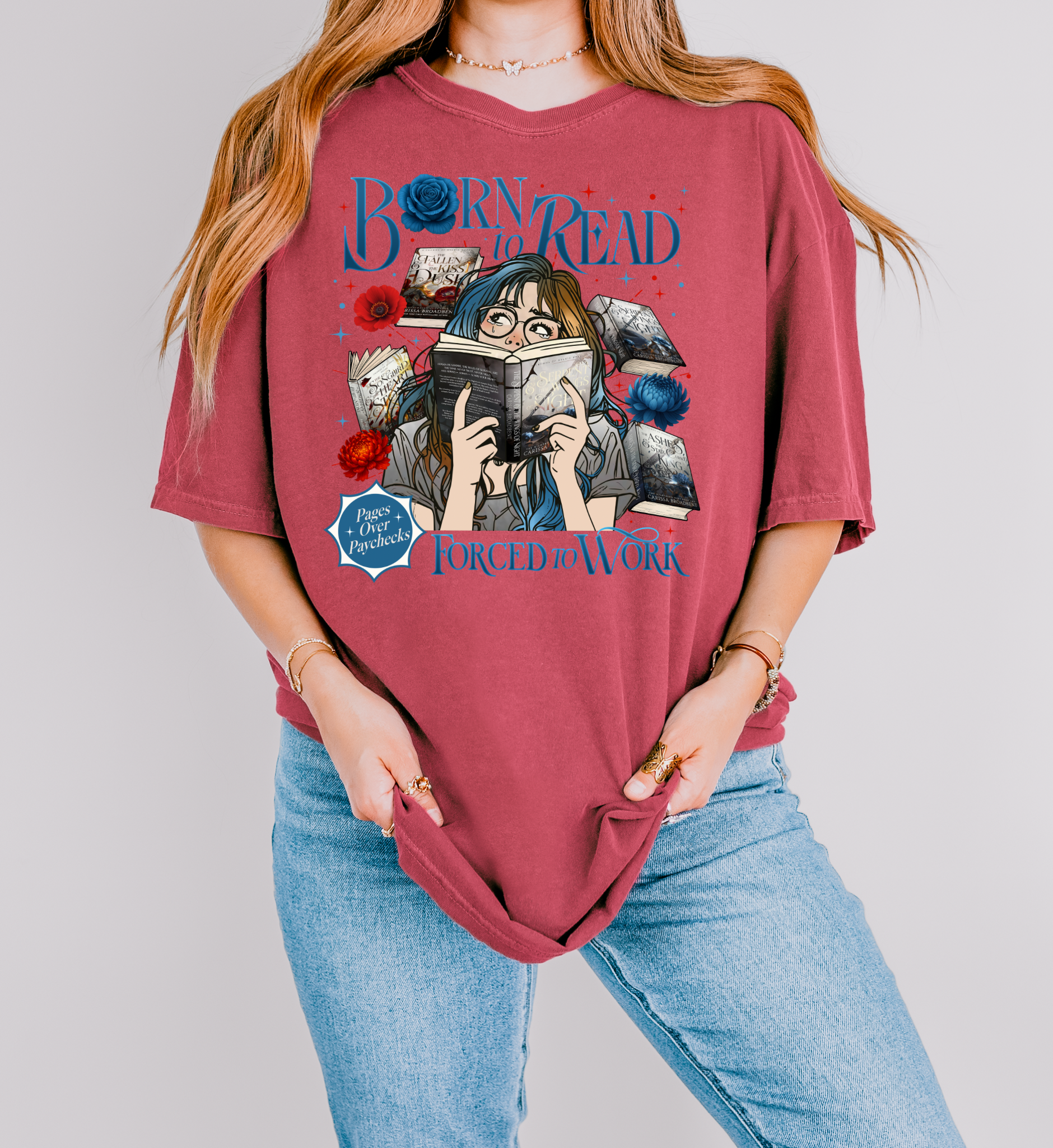 Born to Read Forced to Work - Serpent & The Wings of Night - Comfort Colors Bookish Tshirt