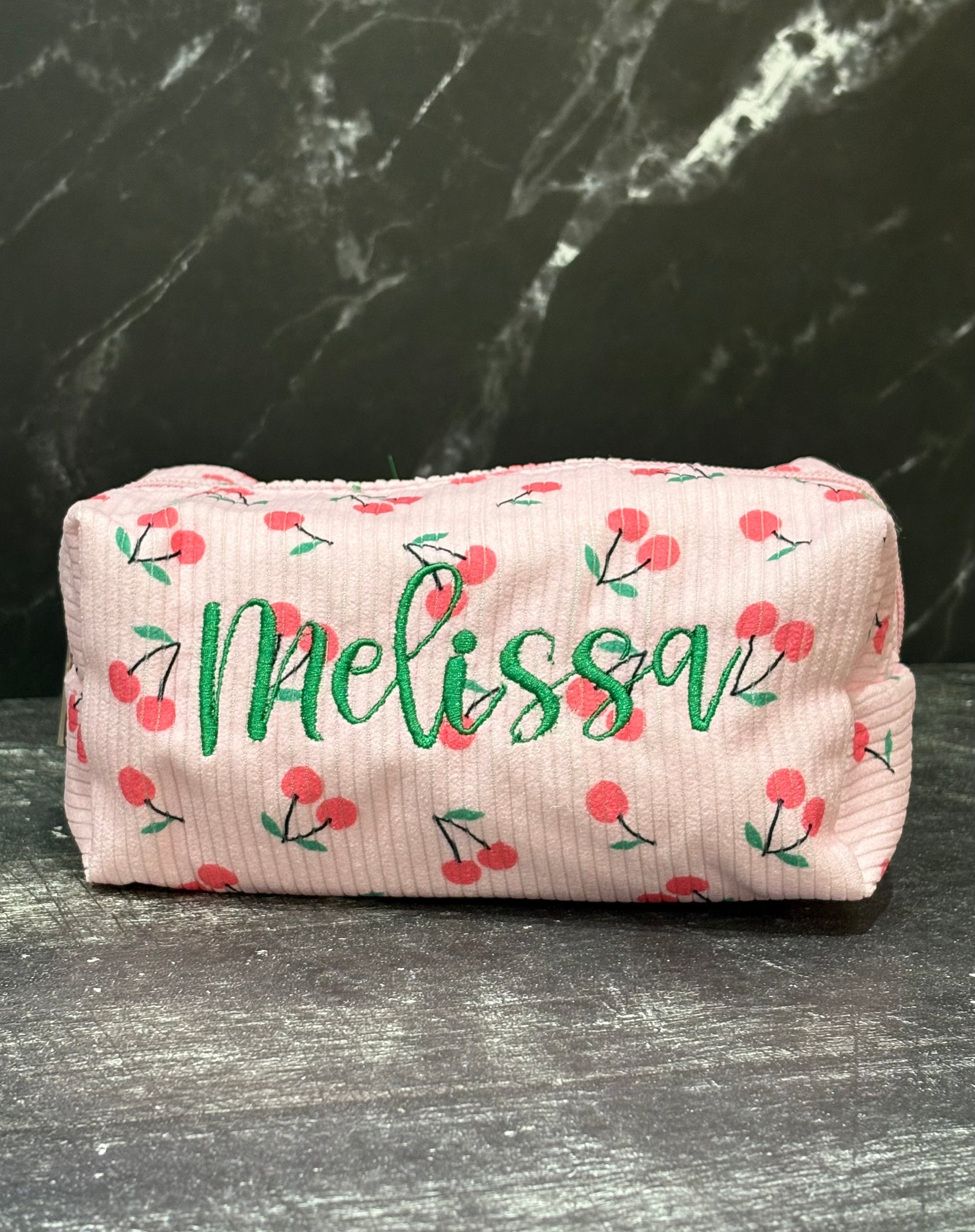 Personalized Embroidered Cherry Makeup Bag