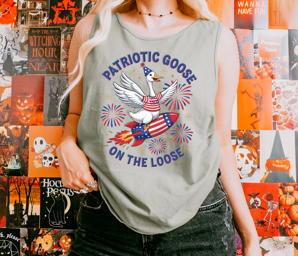 4th of July Patriotic Goose Comfort Colors Tshirt & Tank