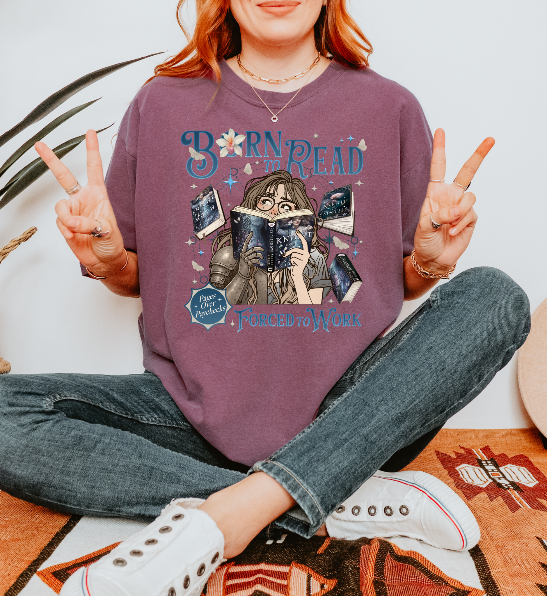 Born to Read Forced to Work - The Knight & The Moth - Comfort Colors Bookish Tshirt
