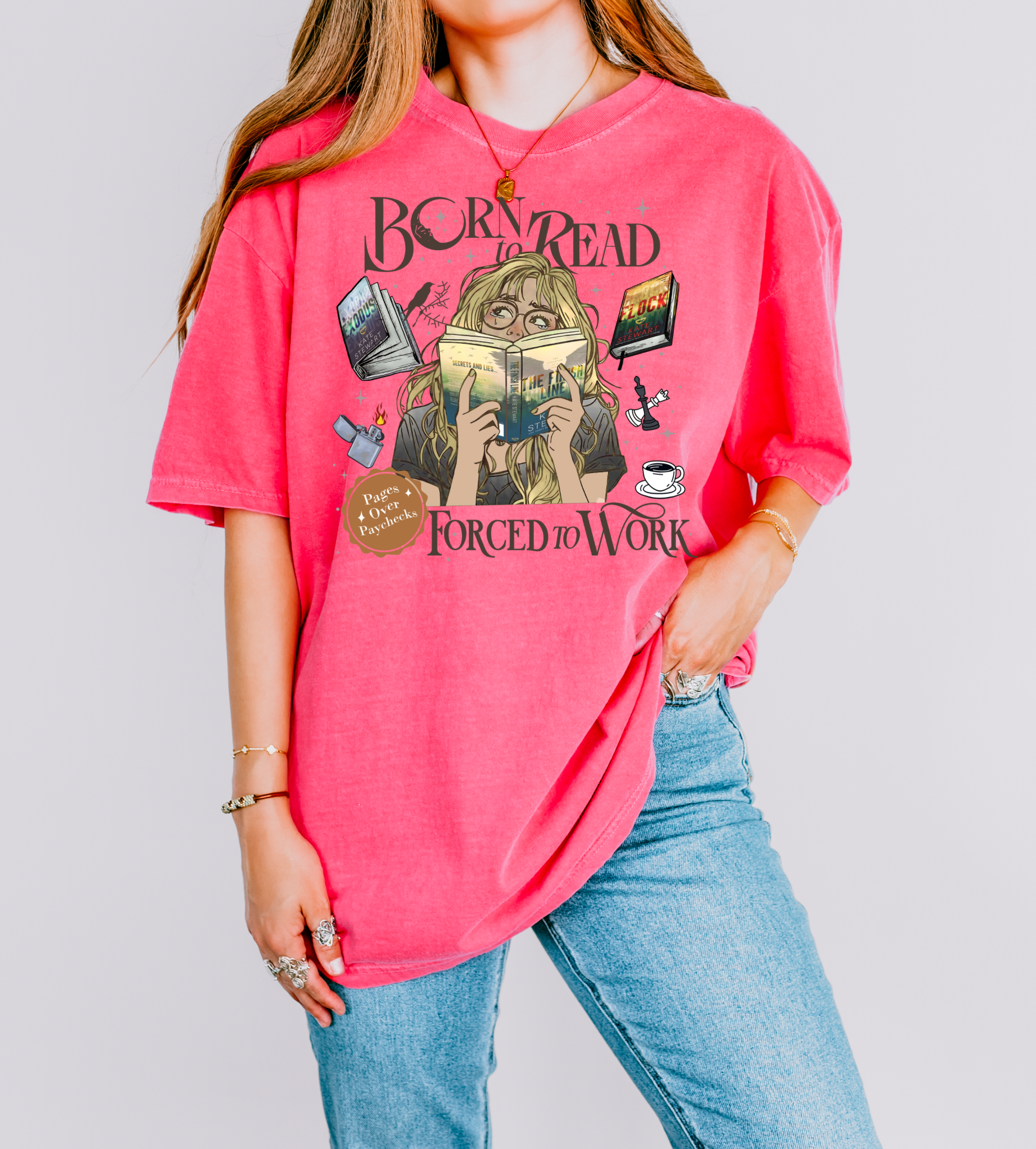 Born to Read Forced to Work - Ravenhood Series - Comfort Colors Bookish Tshirt