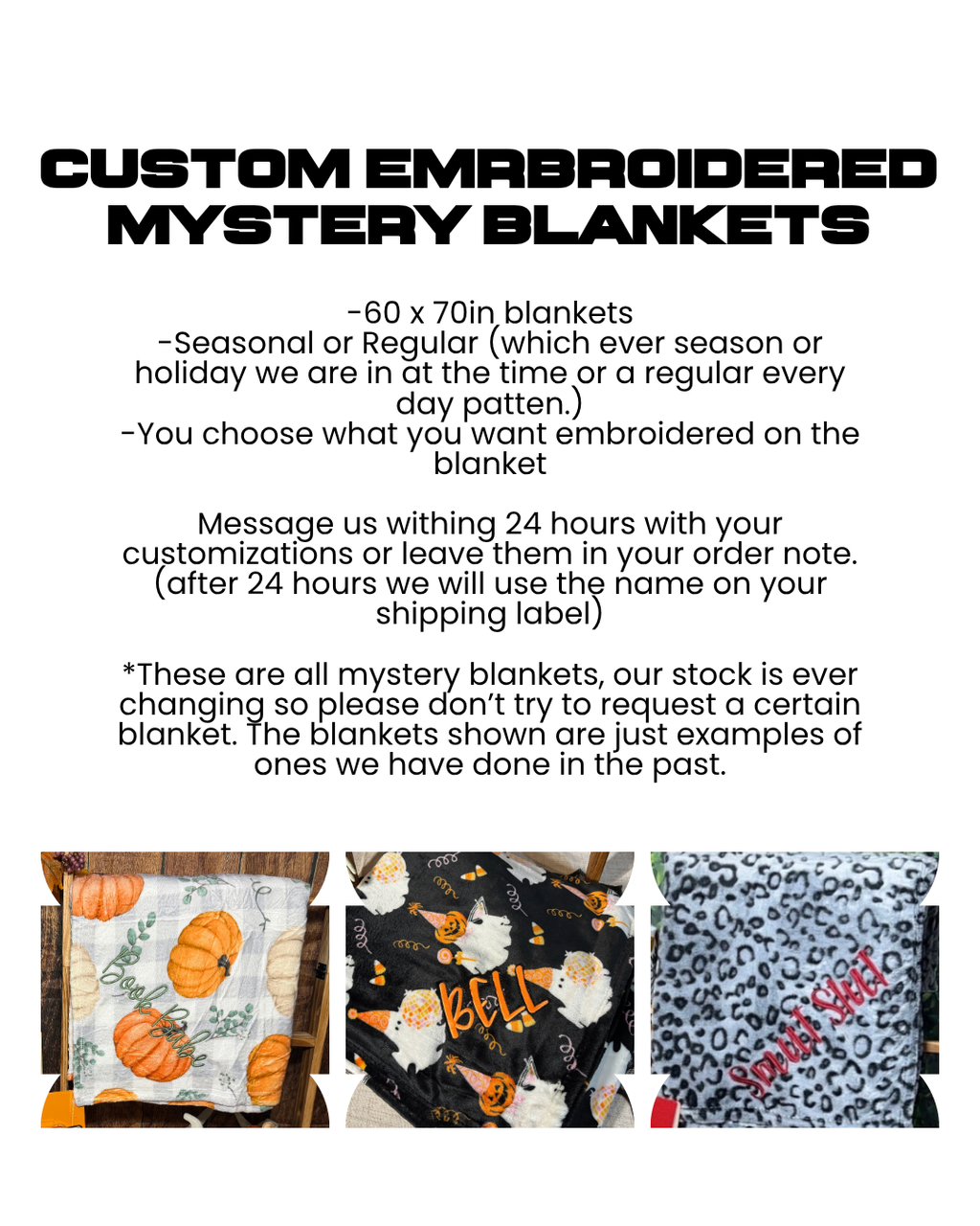 Custom Mystery Embroidered Blankets
